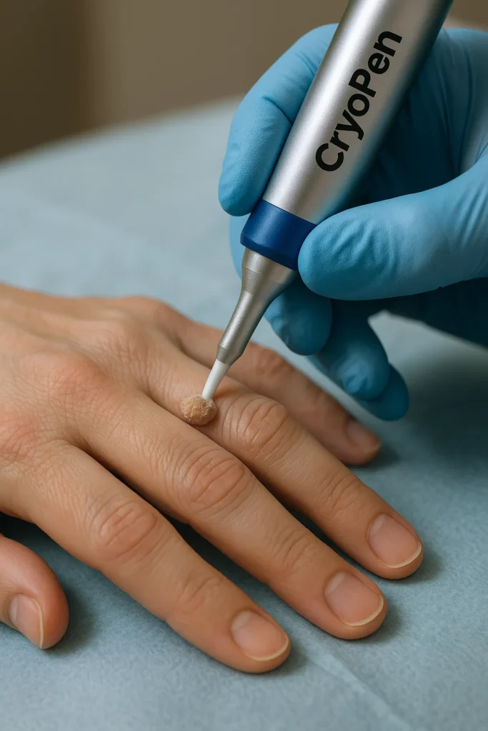 example of cryopen wart removal Greater London (Greenwich) treatment on a persons finger