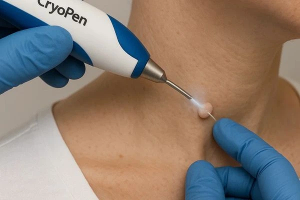 Person receiving cryotherapy Greater London (Greenwich) for skin tag removal