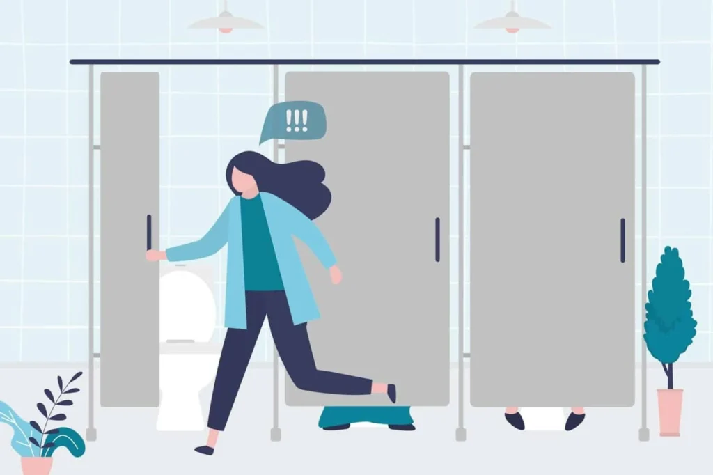graphic of Urine incontinence Greater London (Greenwich) woman running to the toilet.