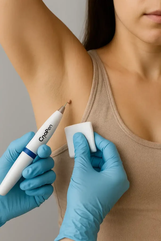woman having cryopen to remove underarm skin tags Greater London (Greenwich)