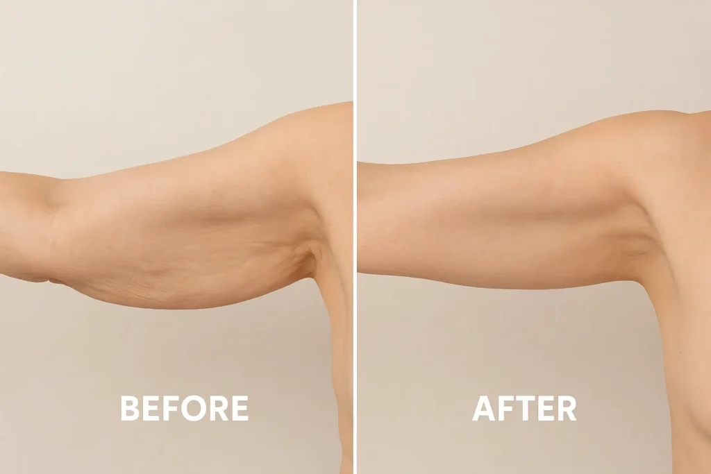 Picture of LA LIPO Greater London (Greenwich) before and after results of skin tightening treatment on the upper arms.
